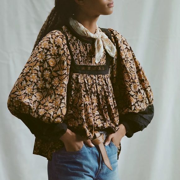 Anthropologie Tops - Anthropologie Cleobella Rafia Floral Lace Blouse Top